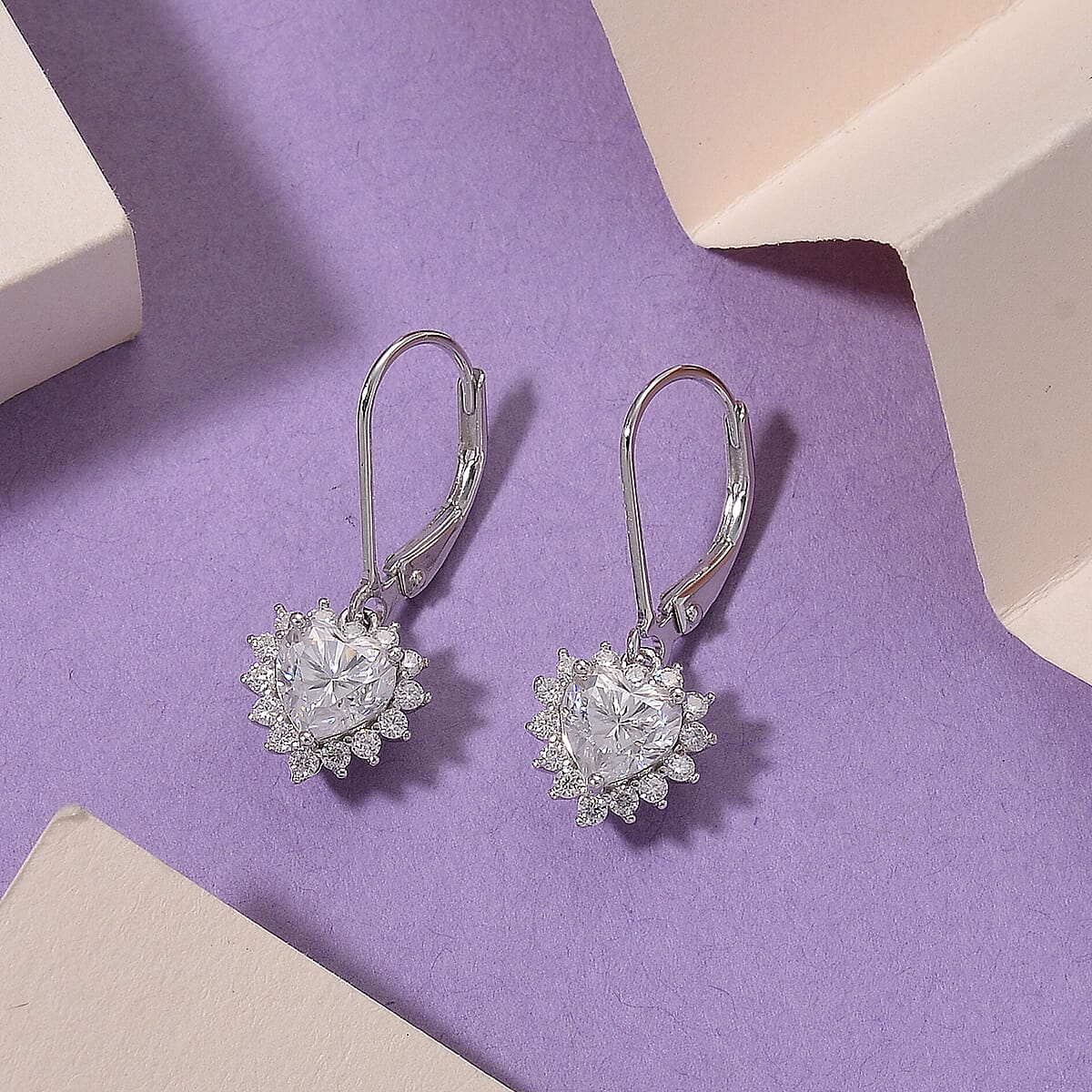  D'Joy Moissanite 2.00 ctw Crowned Heart Glow Earrings in Rhodium Over Sterling Silver image number 1