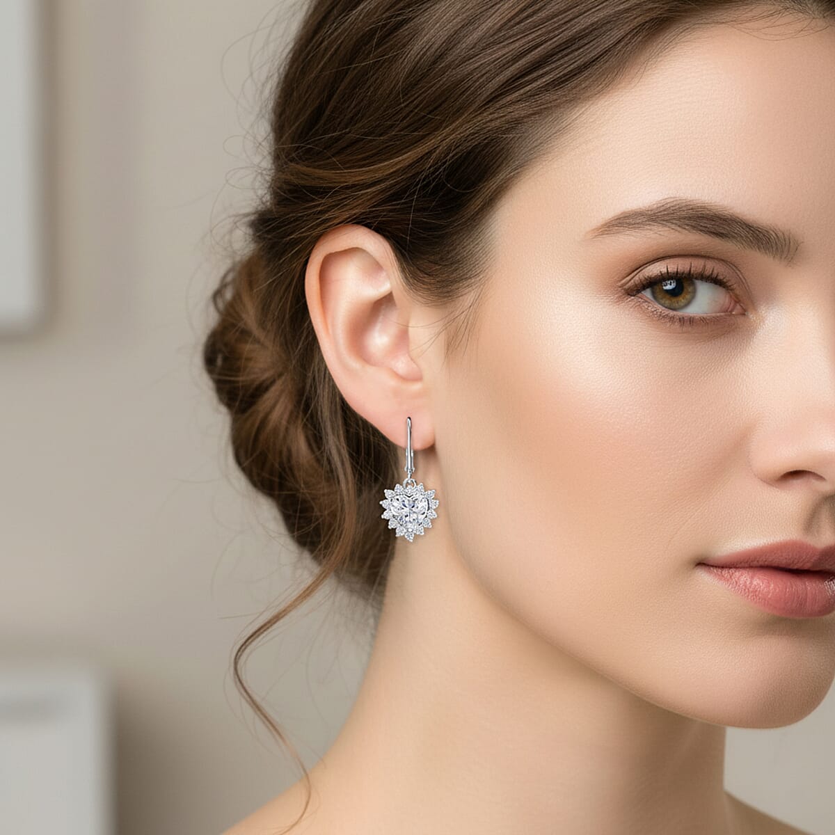  D'Joy Moissanite 2.00 ctw Crowned Heart Glow Earrings in Rhodium Over Sterling Silver image number 2
