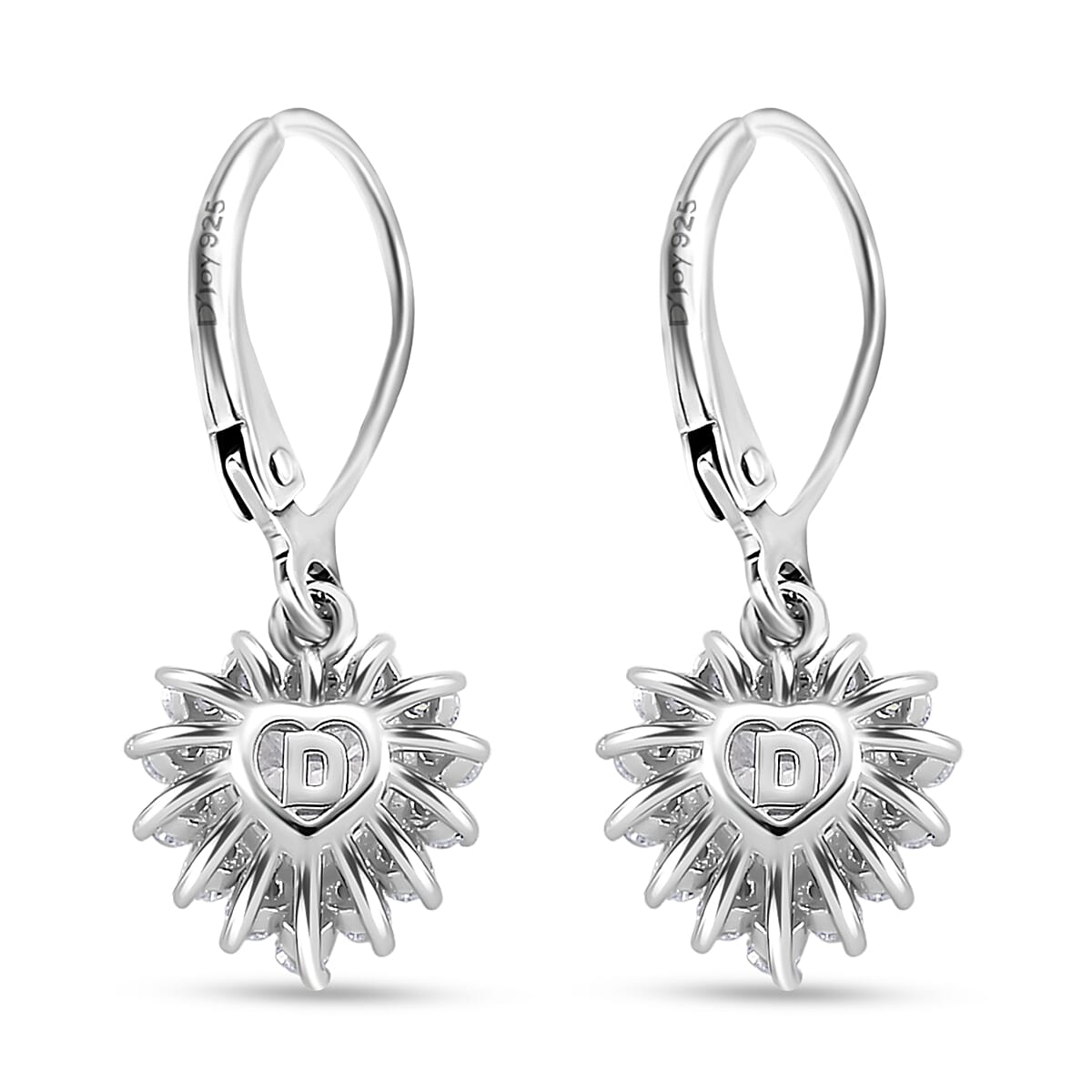  D'Joy Moissanite 2.00 ctw Crowned Heart Glow Earrings in Rhodium Over Sterling Silver image number 3