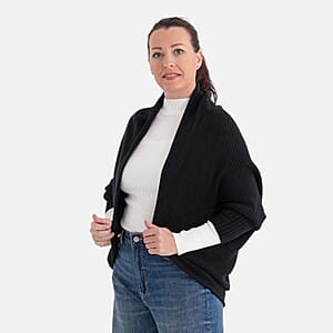 LA MAREY Black Floral Embroidered Knit Ruana - One Size Fits Most