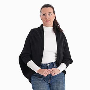 LA MAREY Black Floral Embroidered Knit Ruana - One Size Fits Most