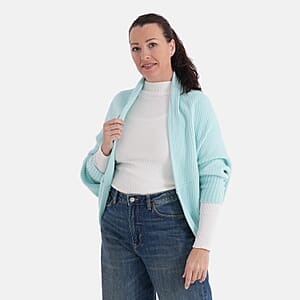 LA MAREY Powder Blue Floral Embroidered Knit Ruana - One Size Fits Most