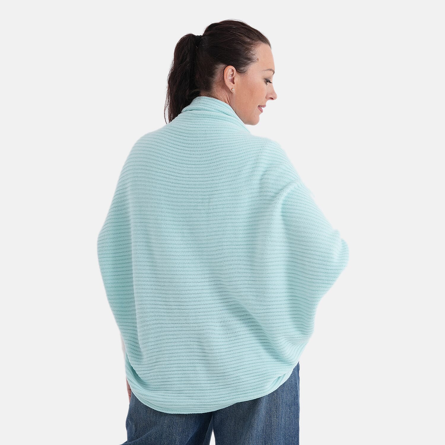 La Marey Powder Blue Floral Embroidered Knit Ruana - One Size Fits Most