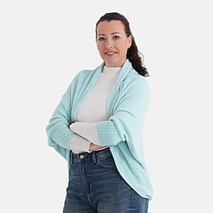 LA MAREY Powder Blue Floral Embroidered Knit Ruana - One Size Fits Most