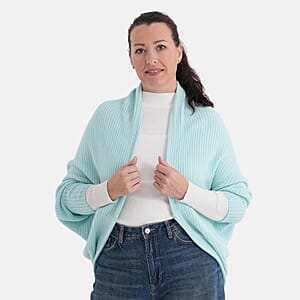 LA MAREY Powder Blue Floral Embroidered Knit Ruana - One Size Fits Most