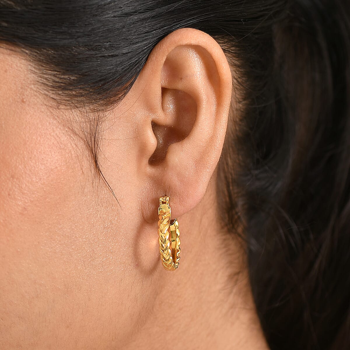 EverTrue Bronzella Collection Timeless Twisted Gold Hoop Earrings 18K Yellow Gold Plated Bronze  image number 2