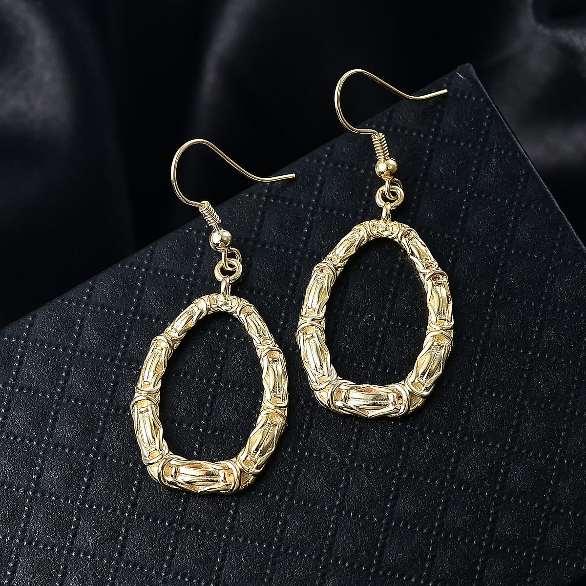 EverTrue Bronzella Collection Bamboo Link Drop Earrings 18K Yellow Gold Plated Bronze image number 1