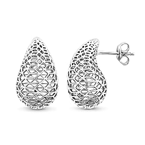 D'Joy 3D Teardrop Earrings in Rhodium Over Sterling Silver 4.50 Grams