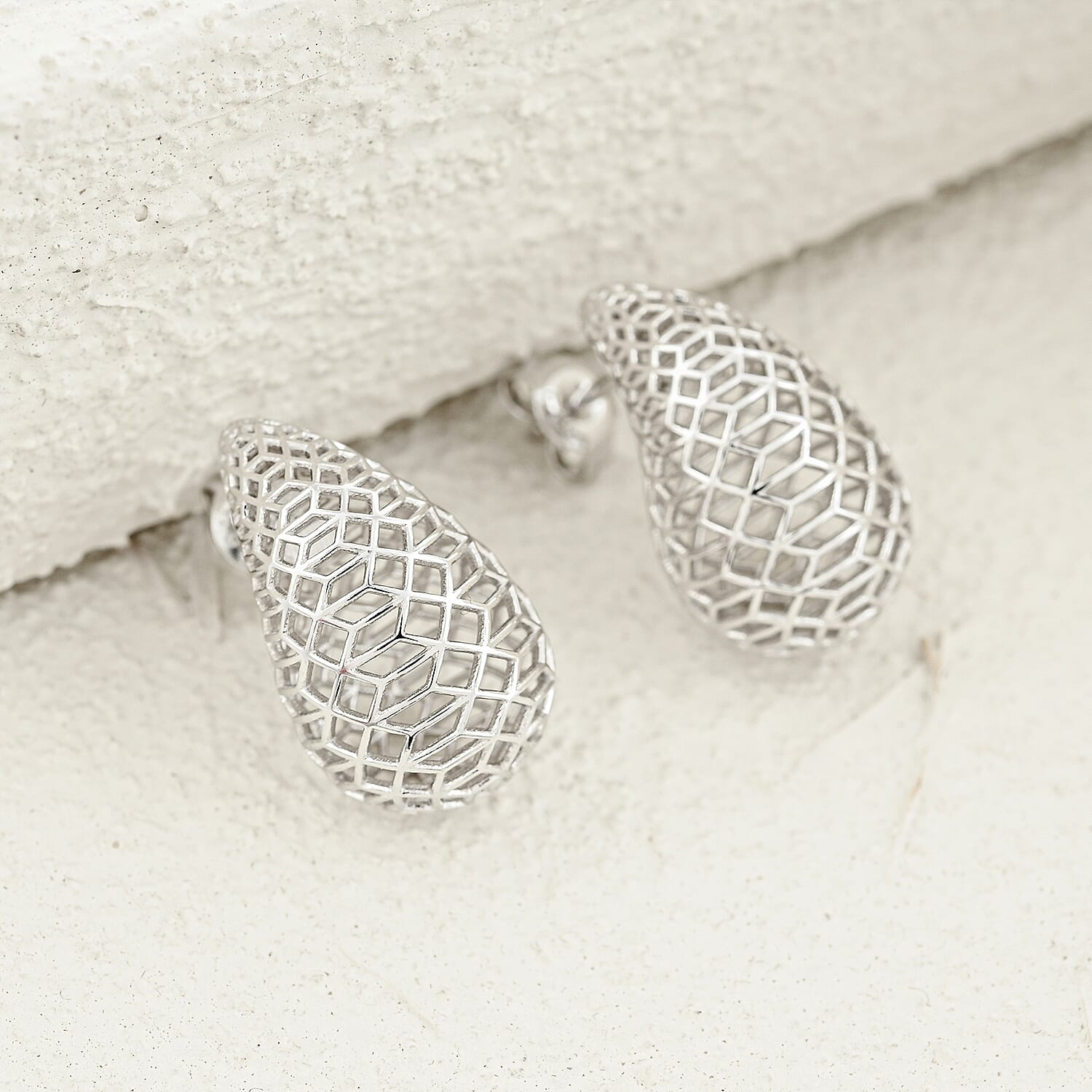 D'Joy 3D Teardrop Earrings in Rhodium Over Sterling Silver 4.50 Grams
