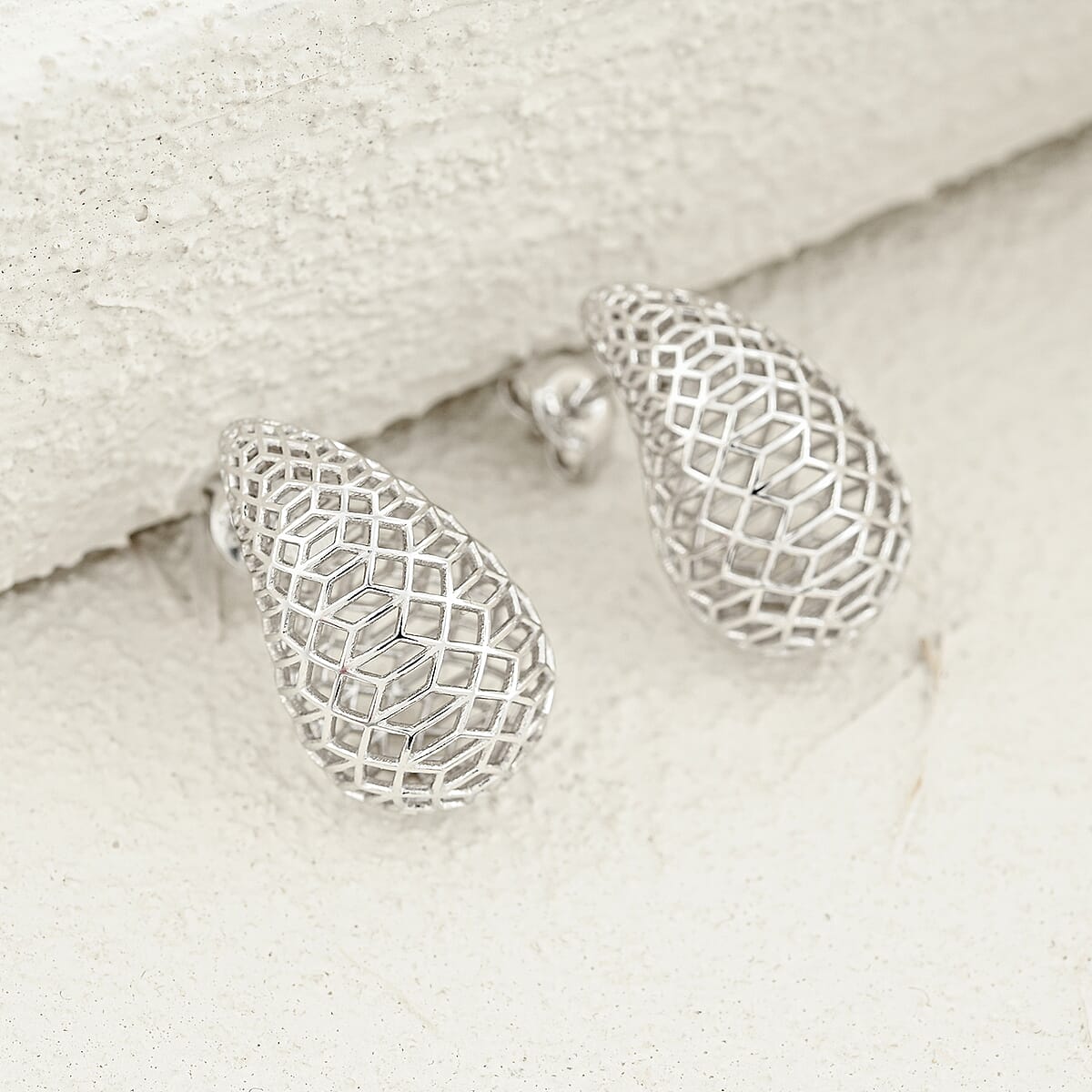 D'Joy 3D Teardrop Earrings in Rhodium Over Sterling Silver 4.50 Grams image number 1