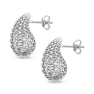 D'Joy 3D Teardrop Earrings in Rhodium Over Sterling Silver 4.50 Grams