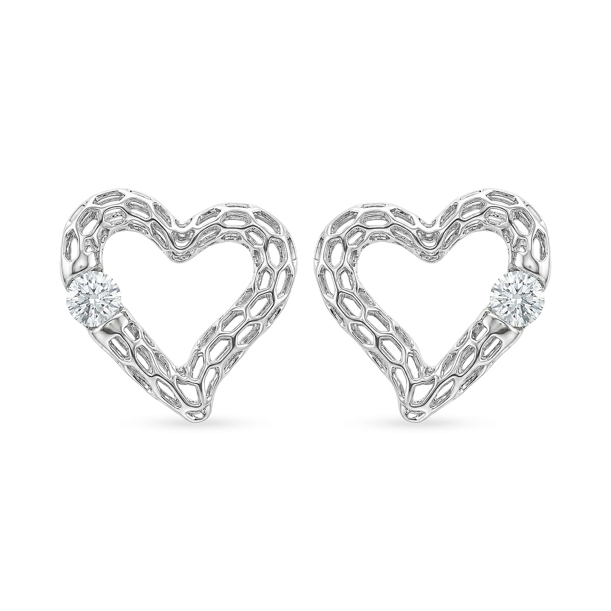 D'Joy Moissanite 0.60 ctw Open Heart Earrings in Rhodium Over Sterling Silver