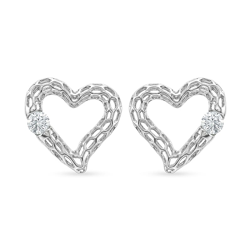 D'Joy Moissanite 0.60 ctw Open Heart Earrings in Rhodium Over Sterling Silver