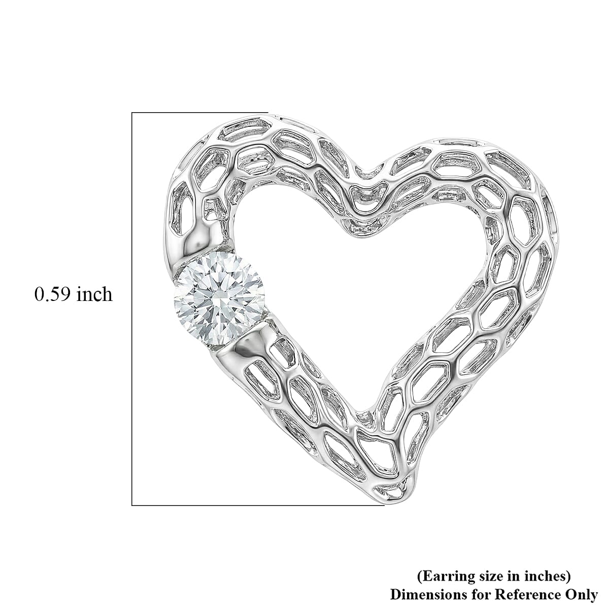D'Joy Moissanite 0.60 ctw Open Heart Earrings in Rhodium Over Sterling Silver