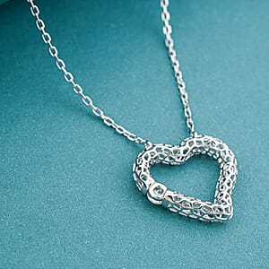 D'Joy Moissanite 0.15 ctw Open Heart Necklace in Rhodium Over Sterling Silver (18 Inches)