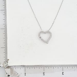 D'Joy Moissanite 0.15 ctw Open Heart Necklace in Rhodium Over Sterling Silver (18 Inches)