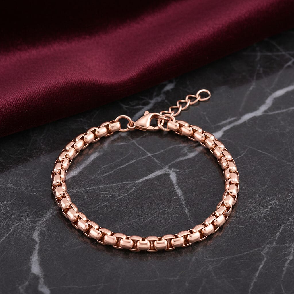Box Chain Bracelet in ION Plated RG in Stainless Steel (7.0-8.0In)