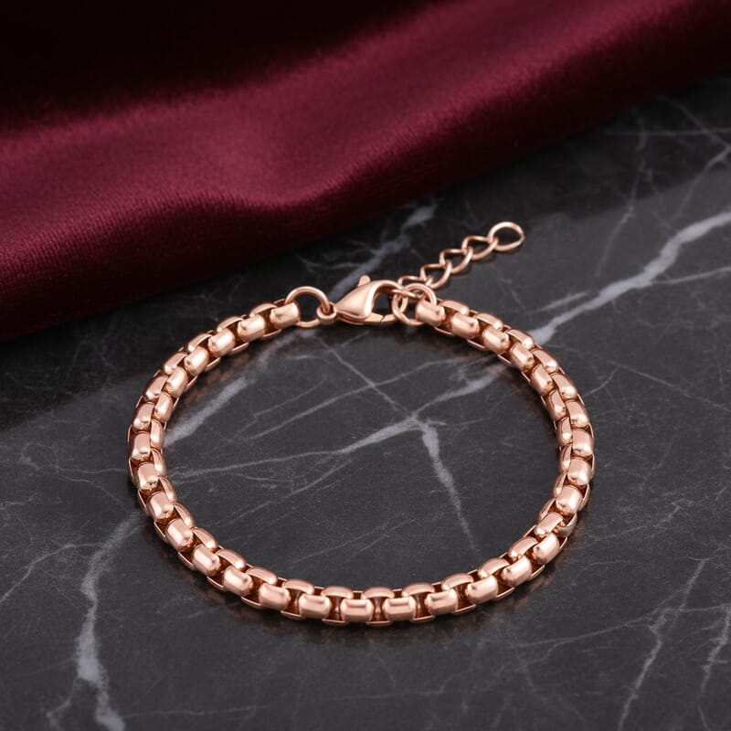 Box Chain Bracelet in ION Plated RG in Stainless Steel (7.0-8.0In)