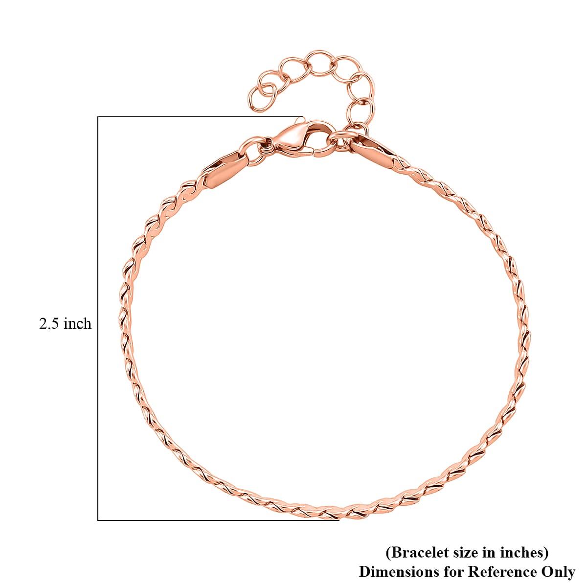 Smooth Curved Twist Chain Bracelet in ION Plated RG Stainless Steel (7.0-8.0In) image number 5