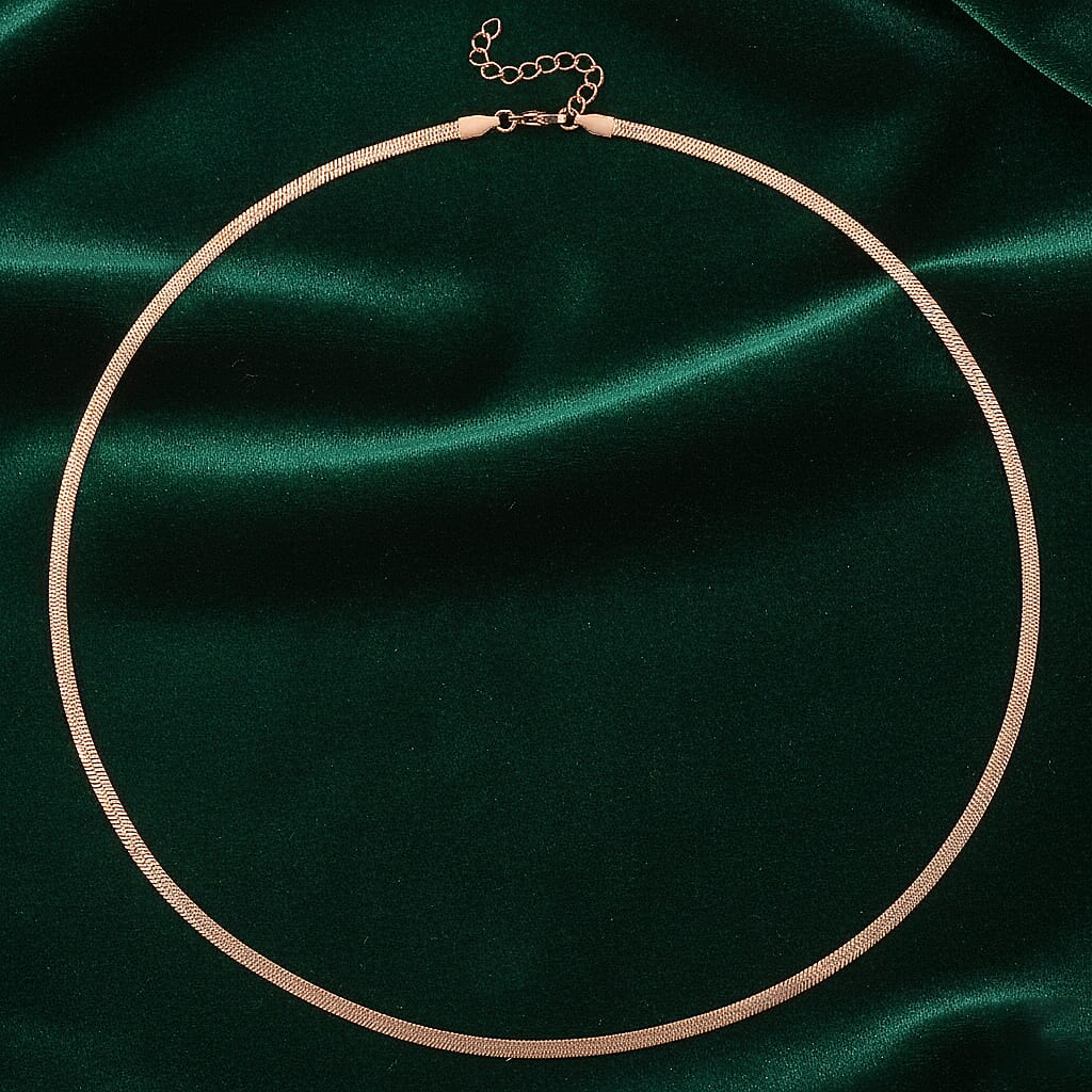 Ankur's Treasure Chest Herringbone Chain Necklace in ION Plated RG Stainless Steel (24 Inches)