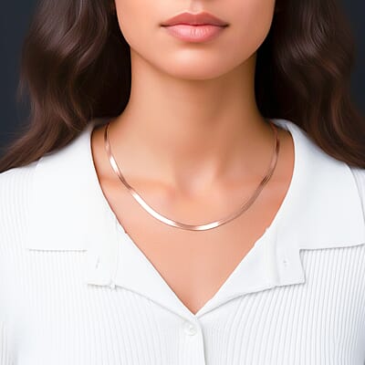 Ankur's Treasure Chest Herringbone Chain Necklace in ION Plated RG Stainless Steel (24 Inches)