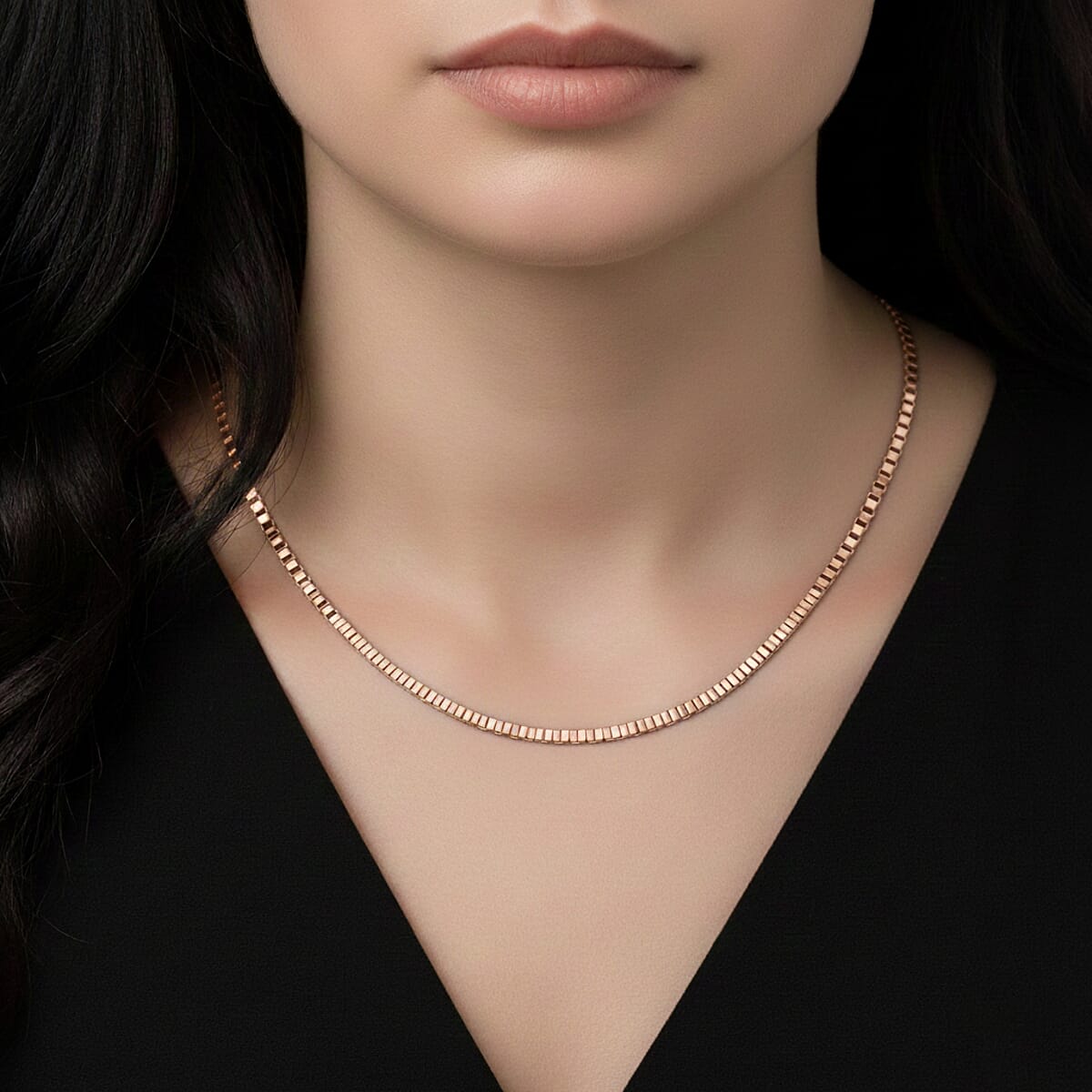 Classic Box Chain Necklace in ION Plated RG Stainless Steel 24-26 Inches image number 2