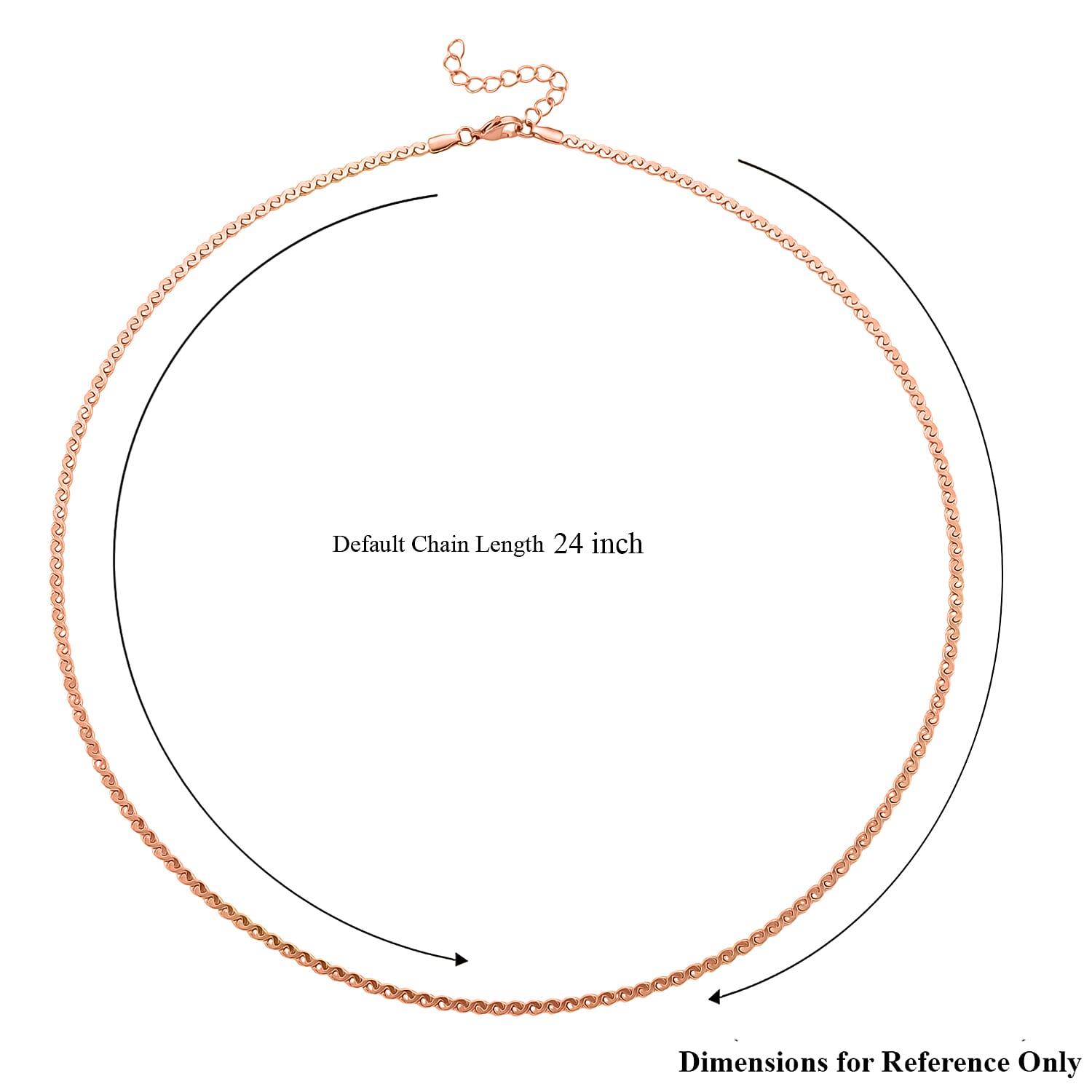 Smooth Curved Twist Chain Necklace in ION Plated RG Stainless Steel (24-26 Inches)