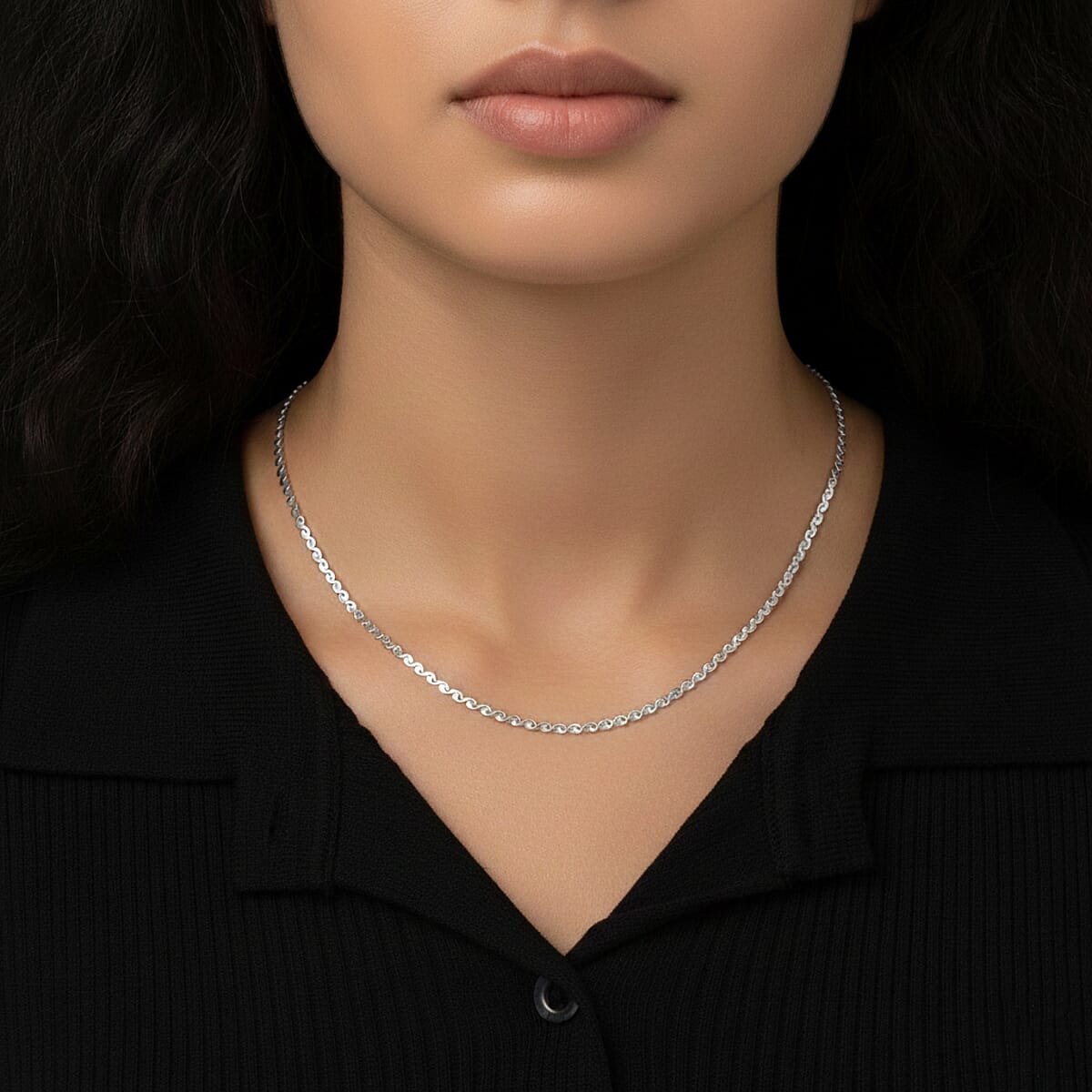 Smooth Curved Twist Chain Necklace in Stainless Steel 24-26 Inches image number 2