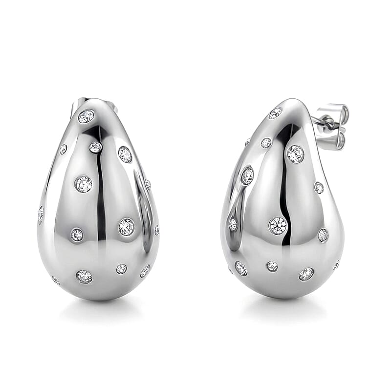 Simulated Diamond Raindrop Earrings in Stainless Steel