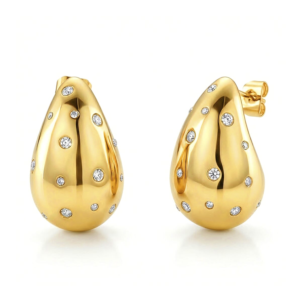 Simulated Diamond Raindrop Earrings in ION Plated YG Stainless Steel