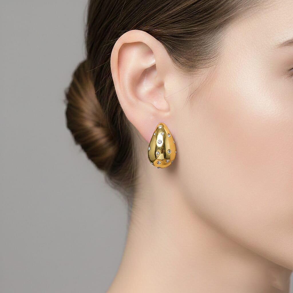 Simulated Diamond Raindrop Earrings in ION Plated YG Stainless Steel