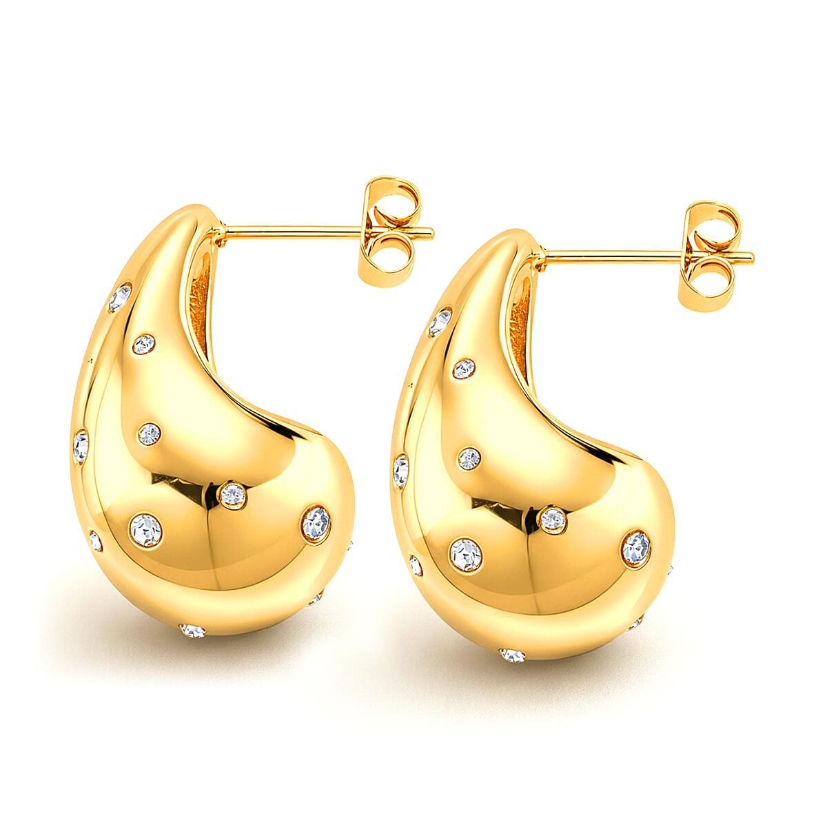Simulated Diamond Raindrop Earrings in ION Plated YG Stainless Steel