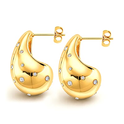Simulated Diamond Raindrop Earrings in ION Plated YG Stainless Steel