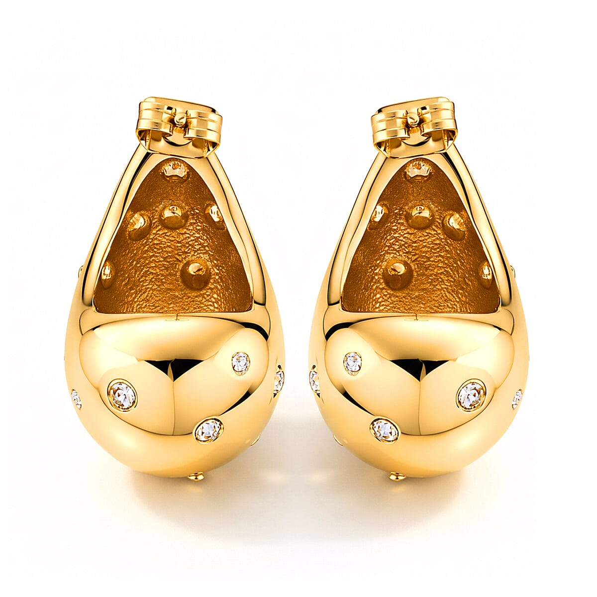 Simulated Diamond Earrings in ION Plated YG Stainless Steel image number 4