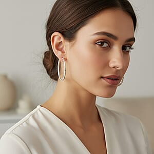 Sterling Silver 50mmx2.95mm Spiral Groove Hoop Earrings 7.6 Grams