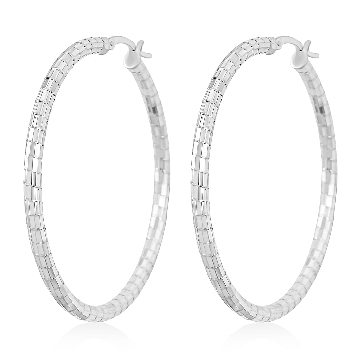Sterling Silver 50mmx2.95mm Spiral Groove Hoop Earrings 7.6 Grams image number 2