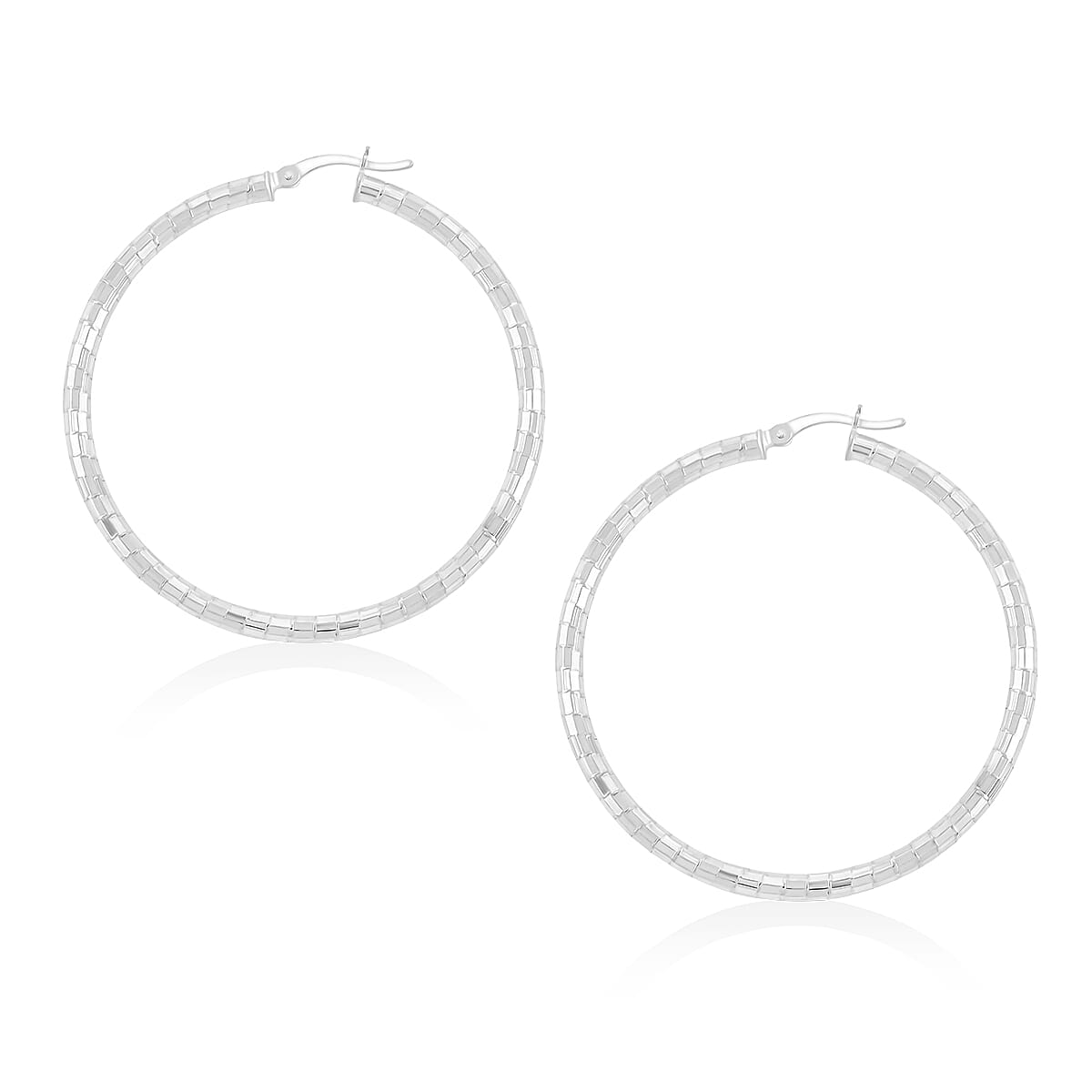 Sterling Silver 50mmx2.95mm Spiral Groove Hoop Earrings 7.6 Grams image number 3