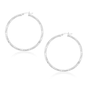 Sterling Silver 50mmx2.95mm Spiral Groove Hoop Earrings 7.6 Grams
