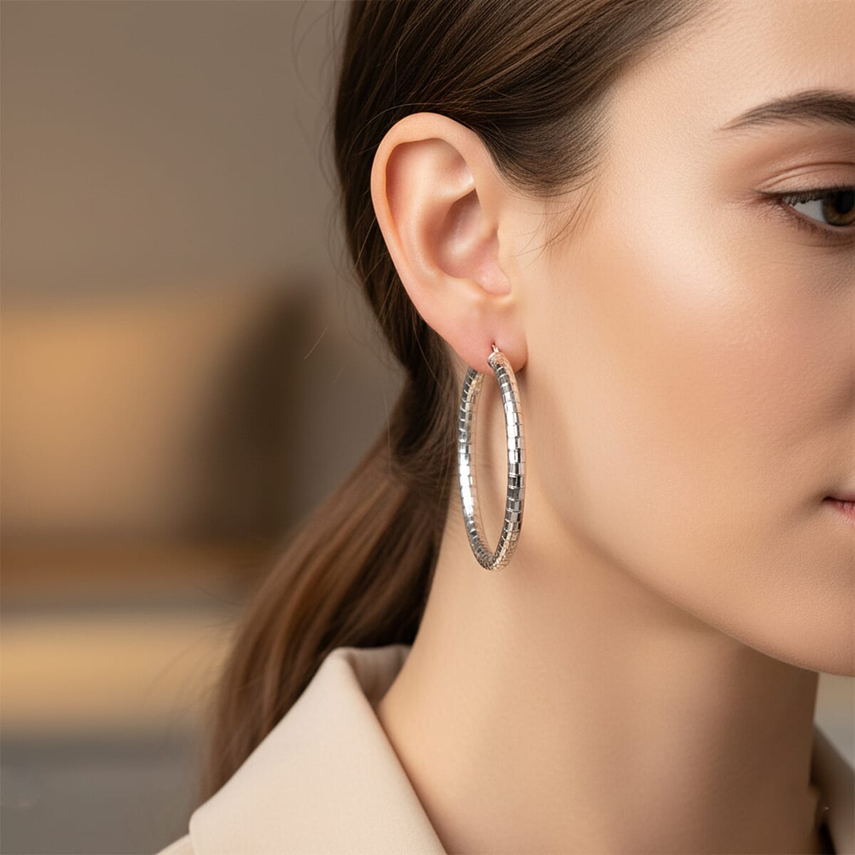 Sterling Silver 50mmx4mm Spiral Groove Hoop Earrings 10 Grams image number 1