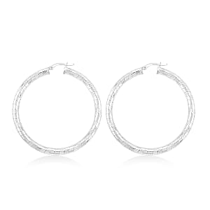 Sterling Silver 50mmx4mm Spiral Groove Hoop Earrings 10 Grams