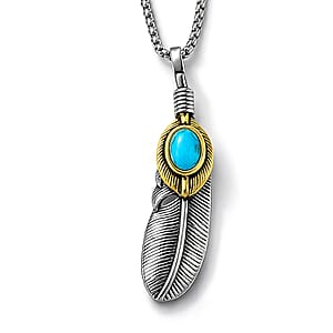 Blue Howlite 0.30 ctw Pendant Necklace in ION Plated YG and Stainless Steel 24 Inches 