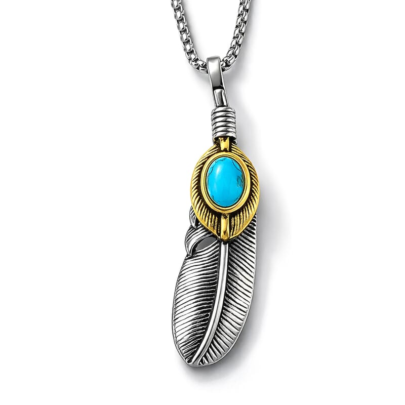 Blue Howlite 0.30 ctw Pendant Necklace in ION Plated YG and Stainless Steel 24 Inches