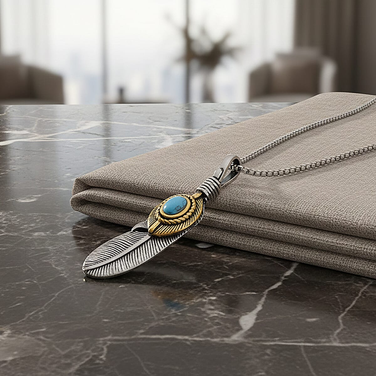 Blue Howlite 0.30 ctw Pendant Necklace in ION Plated YG and Stainless Steel 24 Inches  image number 1