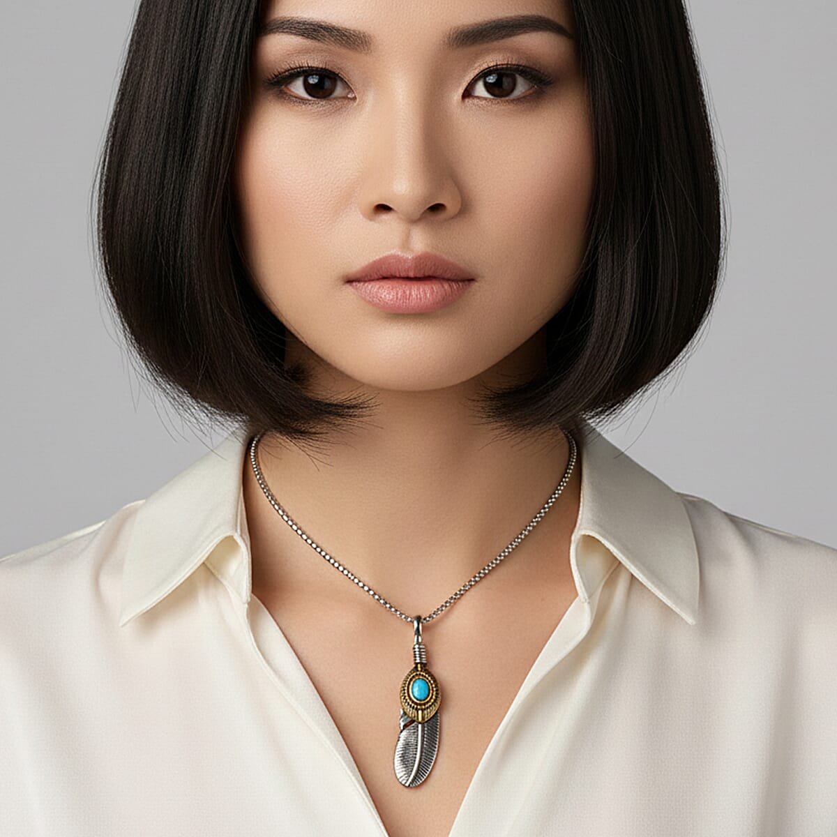 Blue Howlite 0.30 ctw Pendant Necklace in ION Plated YG and Stainless Steel 24 Inches  image number 2