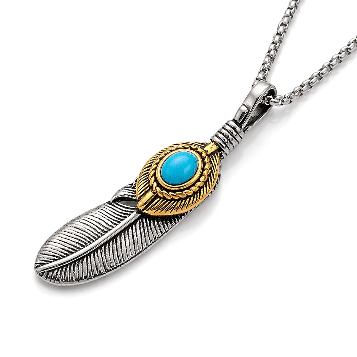 Blue Howlite 0.30 ctw Pendant Necklace in ION Plated YG and Stainless Steel 24 Inches  image number 3