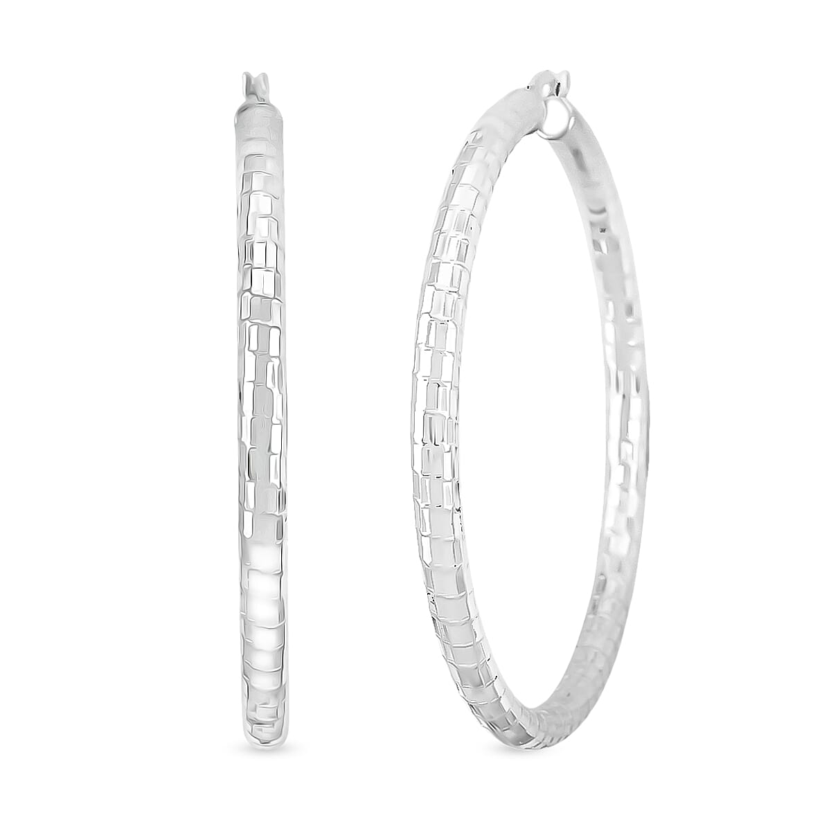 Sterling Silver 60mmx4mm Spiral Groove Hoop Earrings 12 Grams image number 0