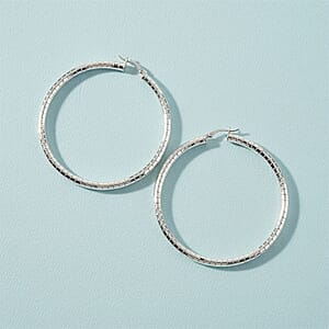 Sterling Silver Spiral Groove Hoop Earrings (12 Grams, 60x4mm)