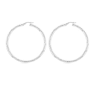 Sterling Silver Spiral Groove Hoop Earrings (12 Grams, 60x4mm)