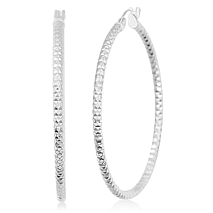 Sterling Silver 40mmx2mm Groove Textured Hoop Earrings 4 Grams