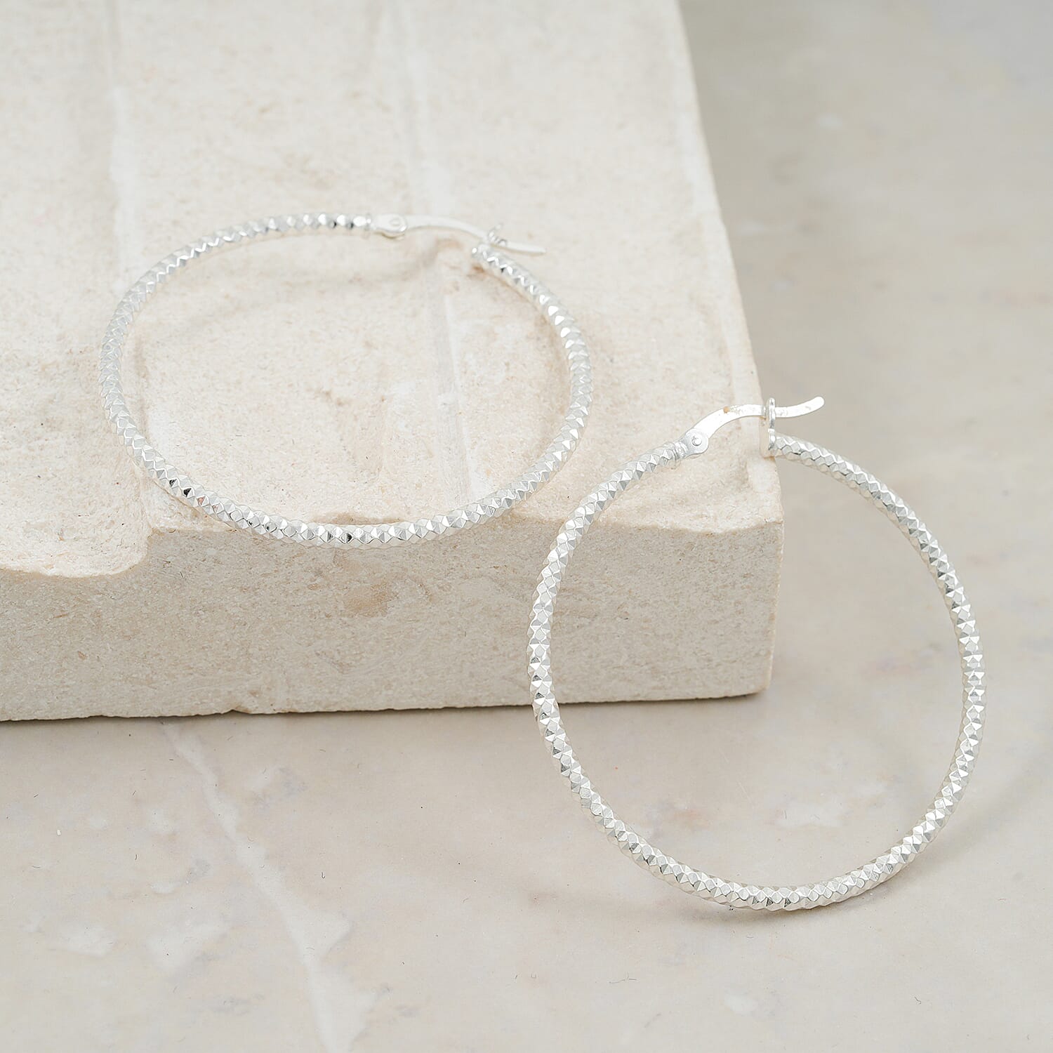 Sterling Silver 40mmx2mm Groove Textured Hoop Earrings 4 Grams